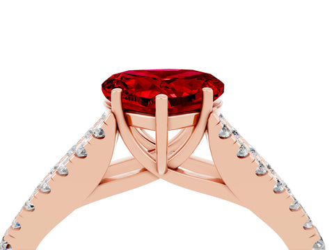 Rose gold Heart Cut Ruby Split Shank Pavé Engagement Ring with Four-Prong Setting_16