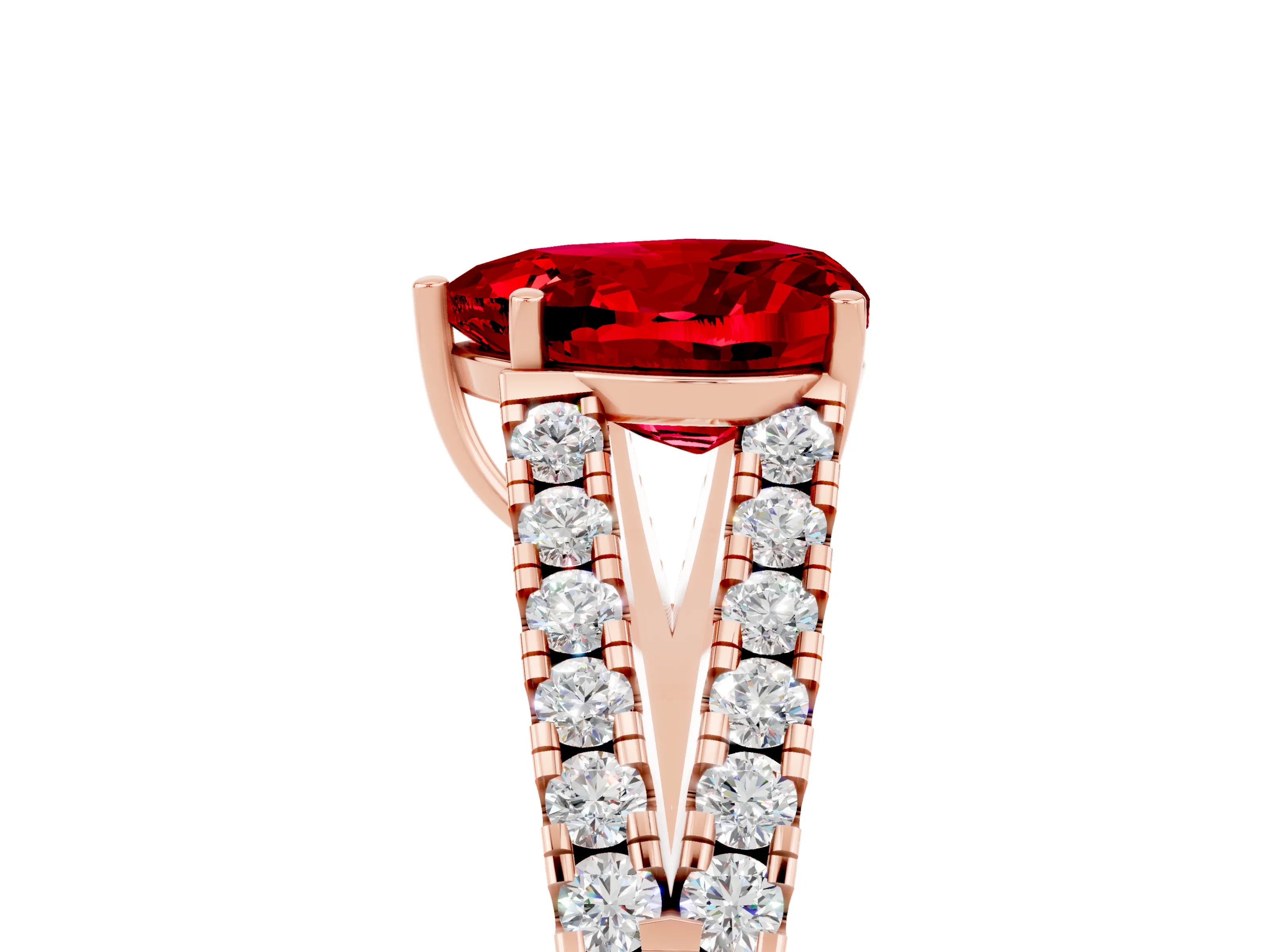 Rose gold Heart Cut Ruby Split Shank Pavé Engagement Ring with Four-Prong Setting_17