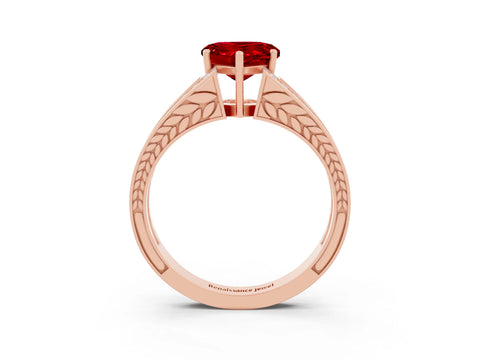 Rose gold Heart Cut Ruby Split Shank Ring with Pavé Band and Four-Prong Setting_3