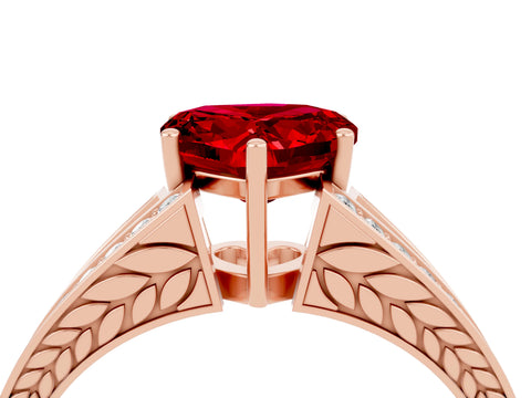 Rose gold Heart Cut Ruby Split Shank Ring with Pavé Band and Four-Prong Setting_4