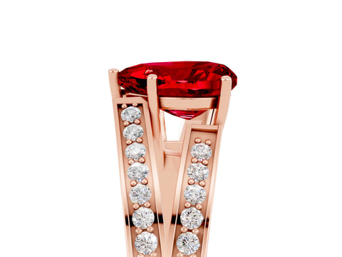 Rose gold Heart Cut Ruby Split Shank Ring with Pavé Band and Four-Prong Setting_5