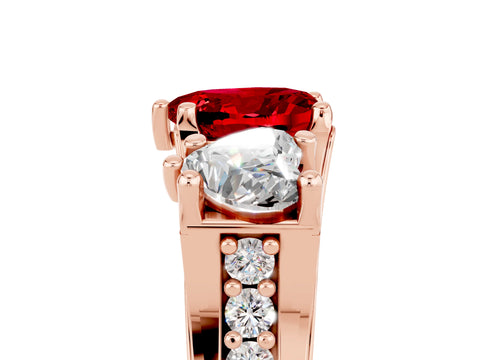 Rose gold Heart Cut Ruby Three-Stone Ring with Channel Set Band and Four-Prong Setting_5