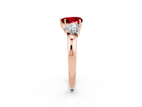 Rose gold Heart Cut Ruby Three-Stone Ring with Four-Prong Setting and Classic Band_2