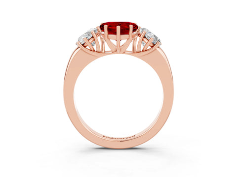 Rose gold Heart Cut Ruby Three-Stone Ring with Four-Prong Setting and Classic Band_3