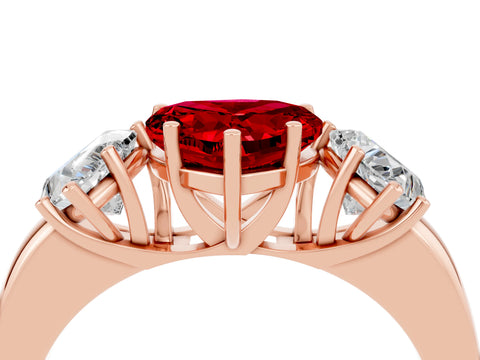 Rose gold Heart Cut Ruby Three-Stone Ring with Four-Prong Setting and Classic Band_4