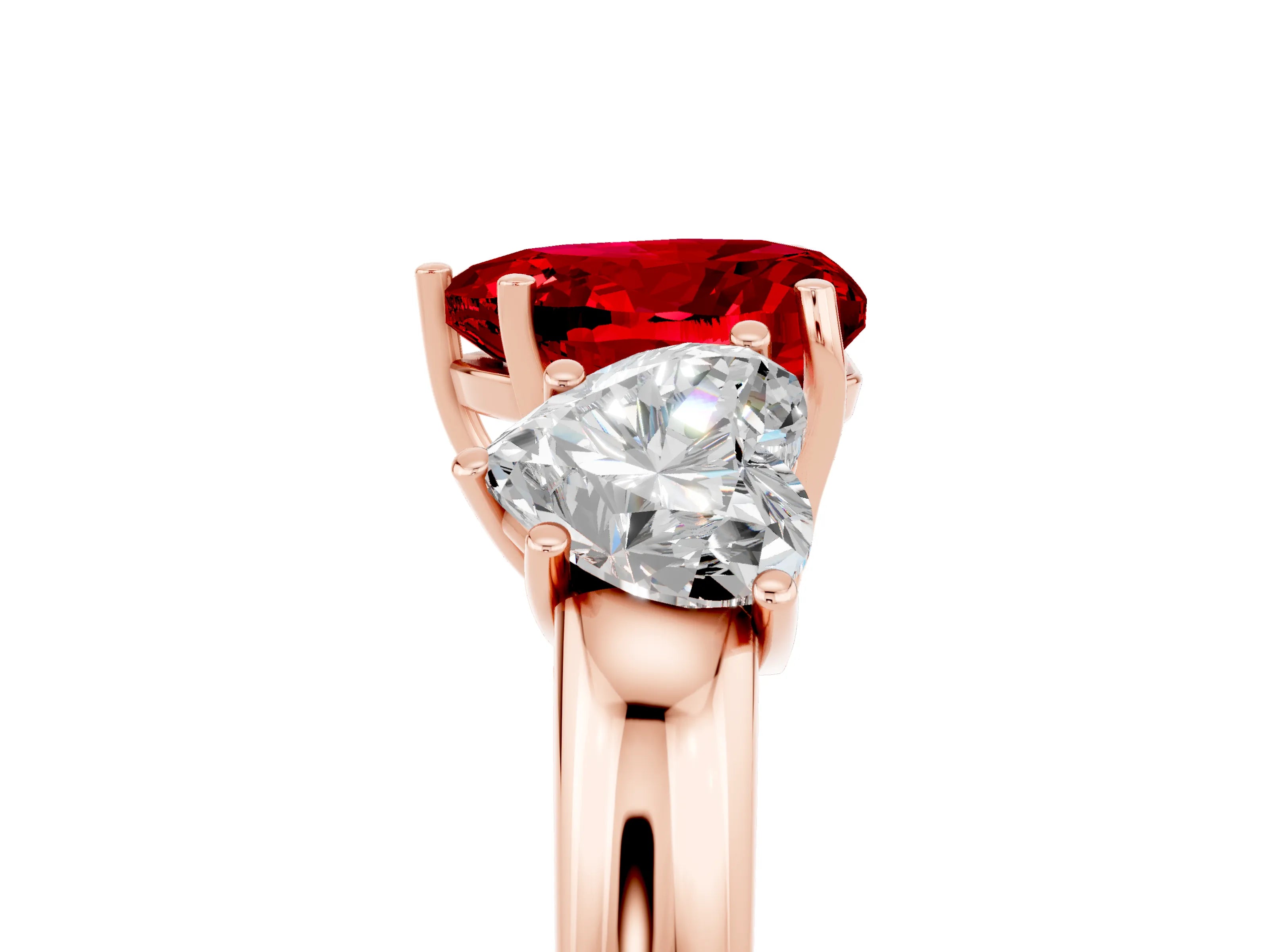 Rose gold Heart Cut Ruby Three-Stone Ring with Four-Prong Setting and Classic Band_5