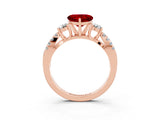 Rose gold Heart Cut Ruby Three-Stone Ring with Pavé Split Shank and Four-Prong Setting_3