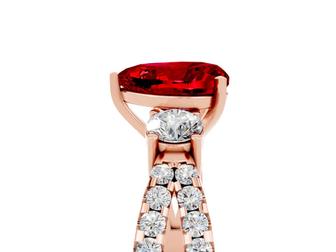 Rose gold Heart Cut Ruby Three-Stone Ring with Pavé Split Shank and Four-Prong Setting_5
