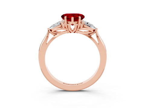 Rose gold Heart Cut Ruby Three-Stone Ring with Pear Side Stones and Four-Prong Setting_15