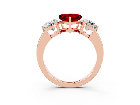 Rose gold Heart Cut Ruby Three-Stone Ring with Prong Setting and Classic Band_3