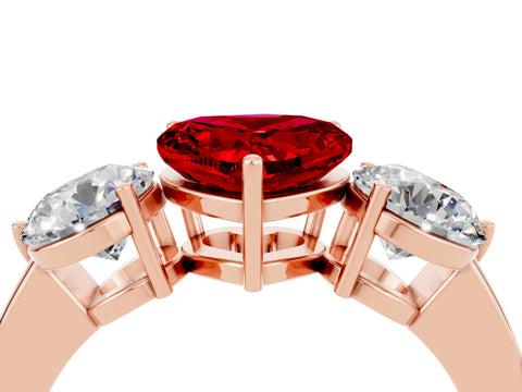 Rose gold Heart Cut Ruby Three-Stone Ring with Prong Setting and Classic Band_4