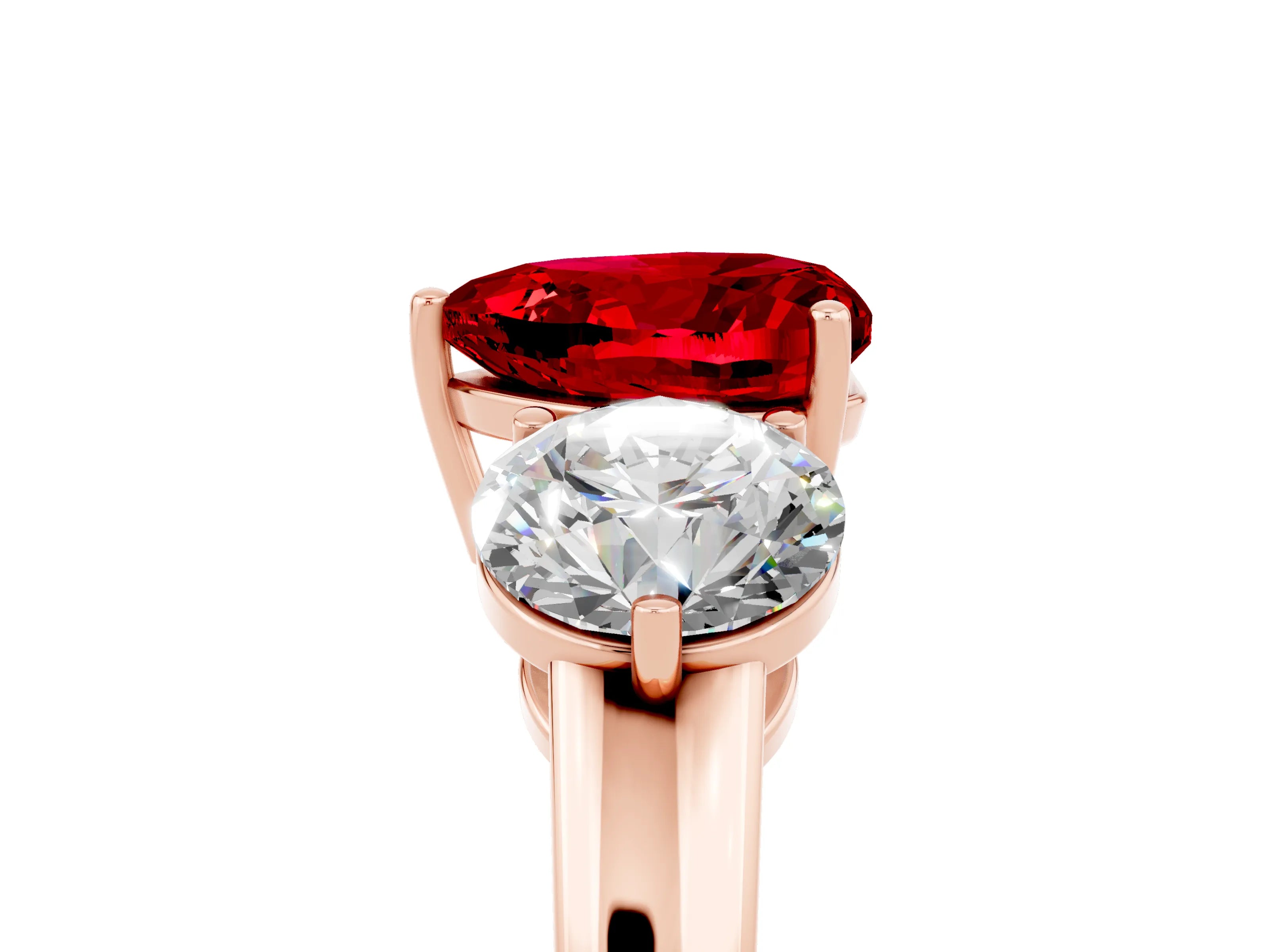 Rose gold Heart Cut Ruby Three-Stone Ring with Prong Setting and Classic Band_5