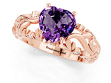 Rose gold Heart Cut Solitaire Amethyst Leaf-Inspired Vine Band Ring with Prong Setting_1