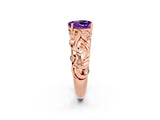Rose gold Heart Cut Solitaire Amethyst Leaf-Inspired Vine Band Ring with Prong Setting_2