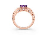 Rose gold Heart Cut Solitaire Amethyst Leaf-Inspired Vine Band Ring with Prong Setting_3