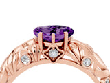 Rose gold Heart Cut Solitaire Amethyst Leaf-Inspired Vine Band Ring with Prong Setting_4