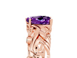 Rose gold Heart Cut Solitaire Amethyst Leaf-Inspired Vine Band Ring with Prong Setting_5
