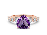 Rose gold Heart Cut Solitaire Amethyst Ring with Pave Band and Four-Prong Setting