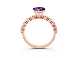 Rose gold Heart Cut Solitaire Amethyst Ring with Pave Band and Four-Prong Setting_3