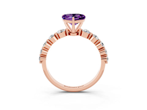 Rose gold Heart Cut Solitaire Amethyst Ring with Pave Band and Four-Prong Setting_3