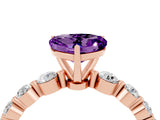 Rose gold Heart Cut Solitaire Amethyst Ring with Pave Band and Four-Prong Setting_4