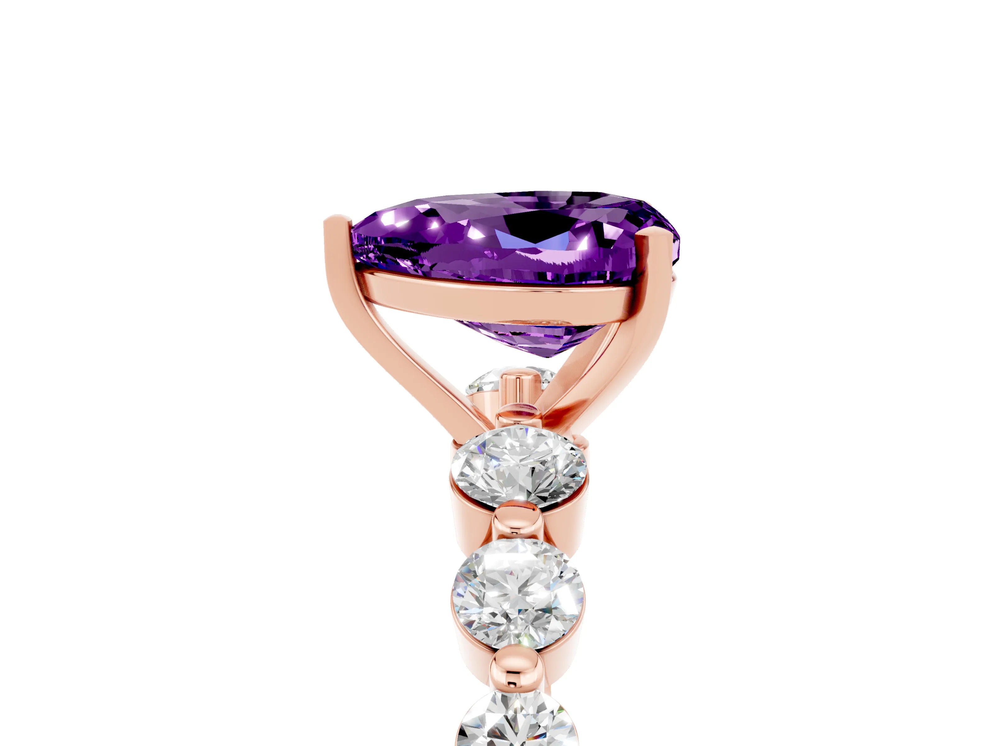 Rose gold Heart Cut Solitaire Amethyst Ring with Pave Band and Four-Prong Setting_5