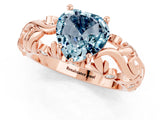 Rose gold Heart Cut Solitaire Aquamarine Leaf-Inspired Vine Band Ring with Prong Setting_1