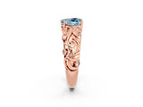 Rose gold Heart Cut Solitaire Aquamarine Leaf-Inspired Vine Band Ring with Prong Setting_2