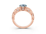Rose gold Heart Cut Solitaire Aquamarine Leaf-Inspired Vine Band Ring with Prong Setting_3