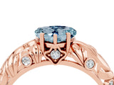 Rose gold Heart Cut Solitaire Aquamarine Leaf-Inspired Vine Band Ring with Prong Setting_4