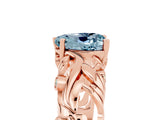 Rose gold Heart Cut Solitaire Aquamarine Leaf-Inspired Vine Band Ring with Prong Setting_5