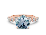 Rose gold Heart Cut Solitaire Aquamarine Ring with Pave Band and Four-Prong Setting