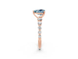Rose gold Heart Cut Solitaire Aquamarine Ring with Pave Band and Four-Prong Setting_2
