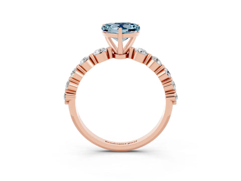 Rose gold Heart Cut Solitaire Aquamarine Ring with Pave Band and Four-Prong Setting_3