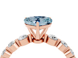 Rose gold Heart Cut Solitaire Aquamarine Ring with Pave Band and Four-Prong Setting_4