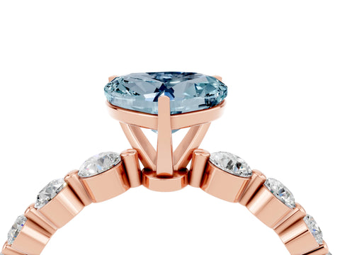 Rose gold Heart Cut Solitaire Aquamarine Ring with Pave Band and Four-Prong Setting_4