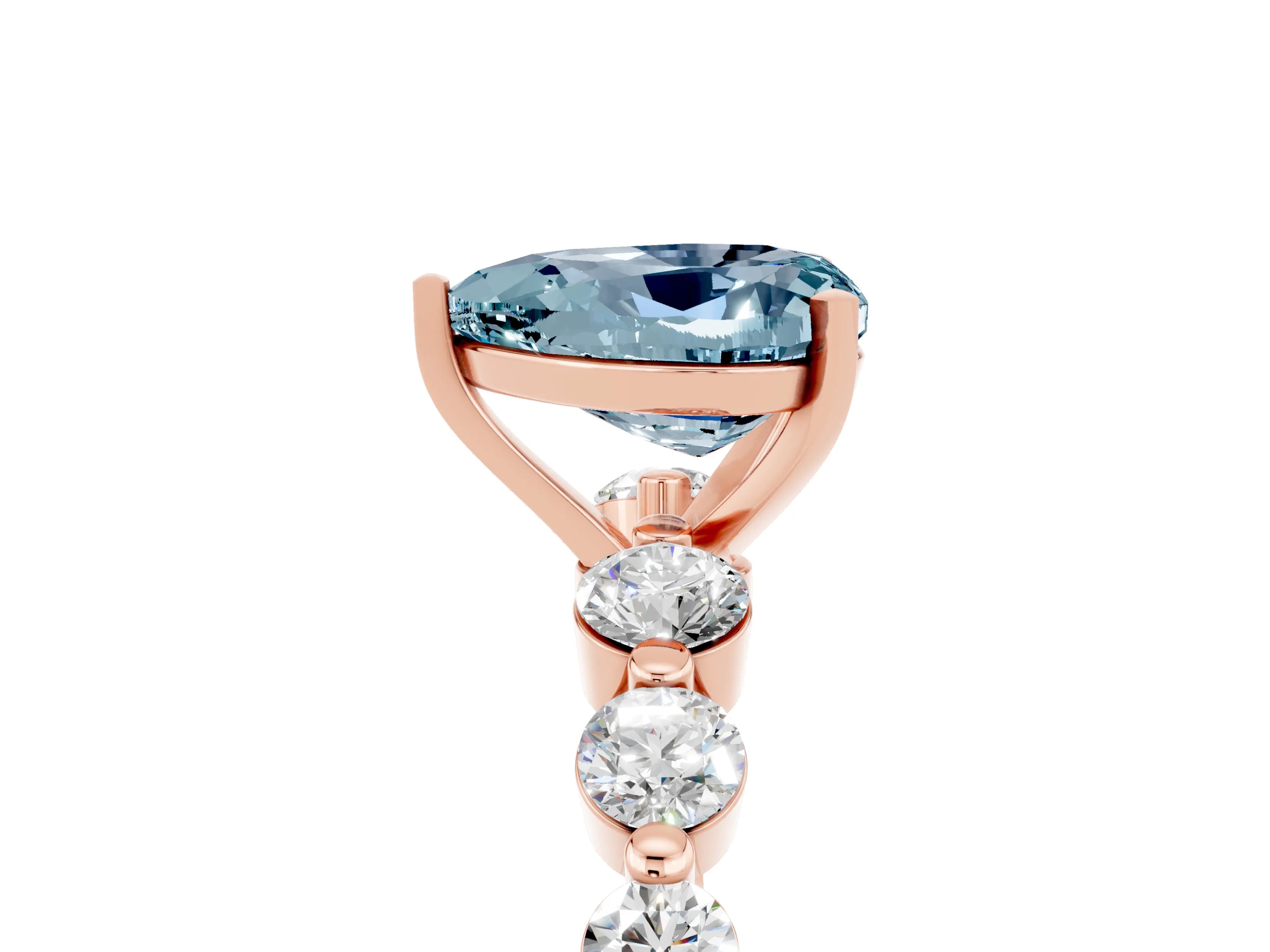 Rose gold Heart Cut Solitaire Aquamarine Ring with Pave Band and Four-Prong Setting_5