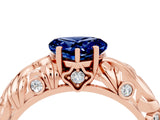 Rose gold Heart Cut Solitaire Blue Sapphire Leaf-Inspired Vine Band Ring with Prong Setting_4