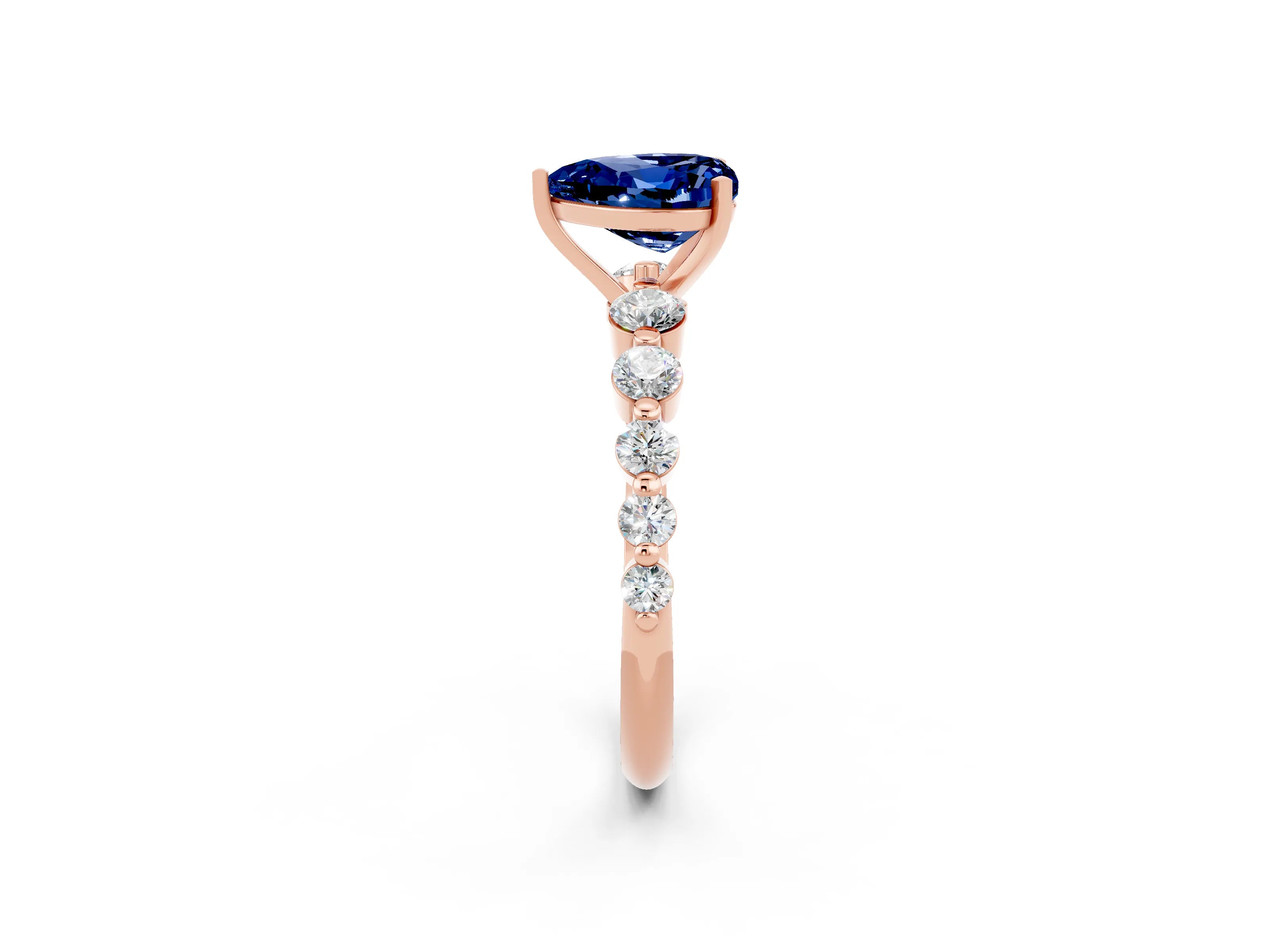 Rose gold Heart Cut Solitaire Blue Sapphire Ring with Pave Band and Four-Prong Setting_2