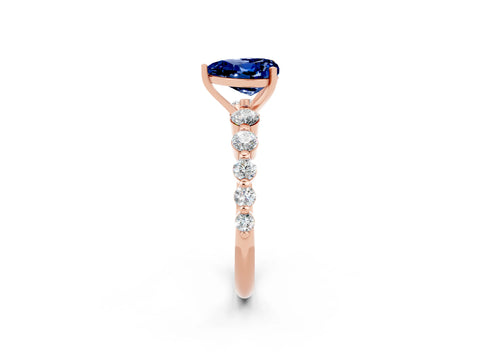 Rose gold Heart Cut Solitaire Blue Sapphire Ring with Pave Band and Four-Prong Setting_2