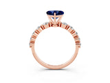 Rose gold Heart Cut Solitaire Blue Sapphire Ring with Pave Band and Four-Prong Setting_3