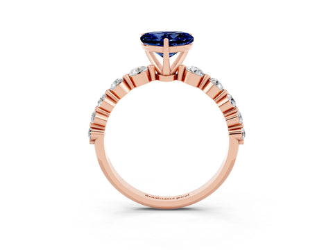 Rose gold Heart Cut Solitaire Blue Sapphire Ring with Pave Band and Four-Prong Setting_3