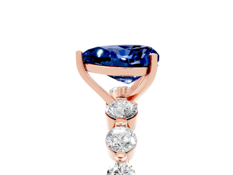 Rose gold Heart Cut Solitaire Blue Sapphire Ring with Pave Band and Four-Prong Setting_5