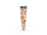 Rose gold Heart Cut Solitaire Blue Topaz Leaf-Inspired Vine Band Ring with Prong Setting_2