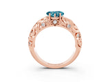 Rose gold Heart Cut Solitaire Blue Topaz Leaf-Inspired Vine Band Ring with Prong Setting_3