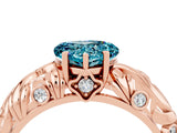 Rose gold Heart Cut Solitaire Blue Topaz Leaf-Inspired Vine Band Ring with Prong Setting_4