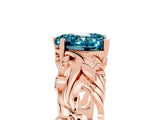 Rose gold Heart Cut Solitaire Blue Topaz Leaf-Inspired Vine Band Ring with Prong Setting_5
