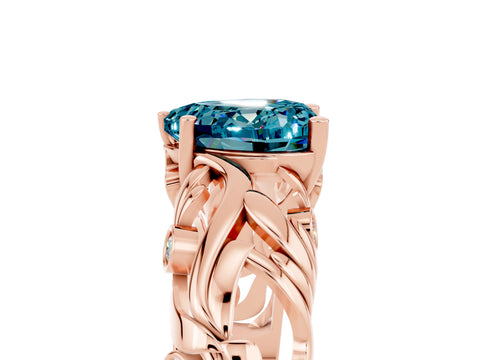 Rose gold Heart Cut Solitaire Blue Topaz Leaf-Inspired Vine Band Ring with Prong Setting_5