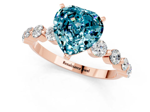 Rose gold Heart Cut Solitaire Blue Topaz Ring with Pave Band and Four-Prong Setting_1