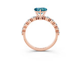 Rose gold Heart Cut Solitaire Blue Topaz Ring with Pave Band and Four-Prong Setting_3